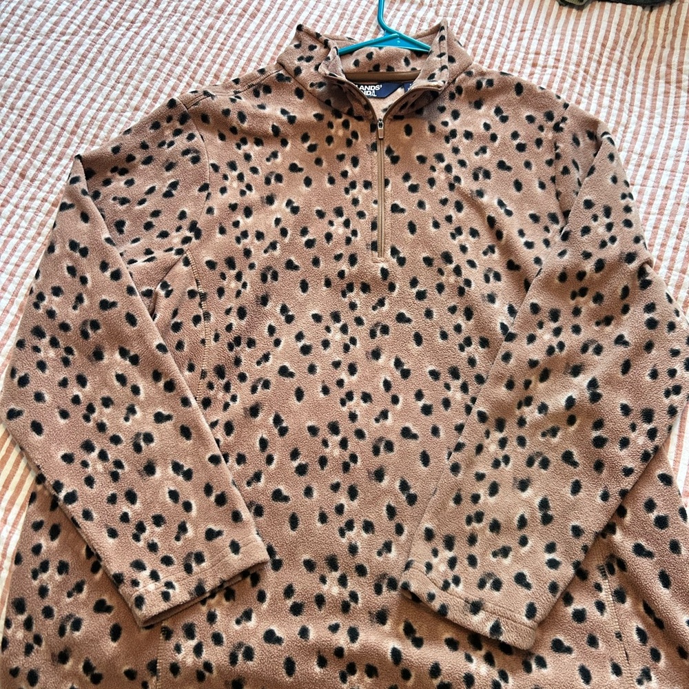 Lands end. 1x Leopard Print Quarter-Zip Pullover